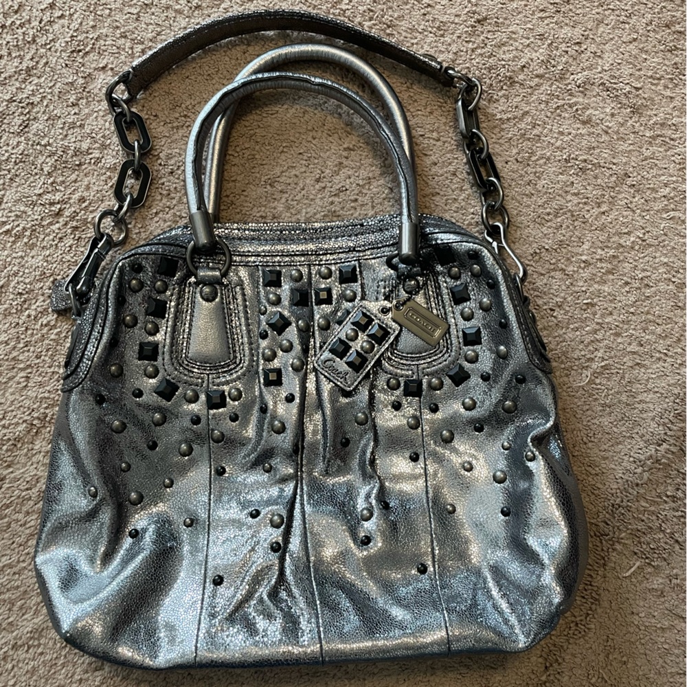 Coach Shoulder Bag. Chrome/Platinum Color with Stud Details. NWOT